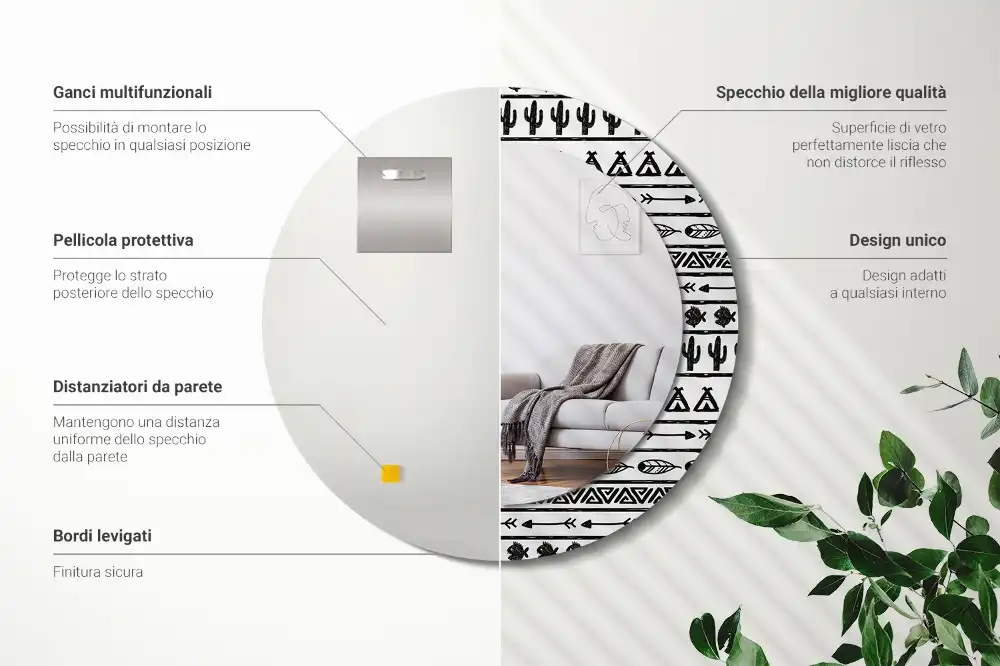 Kulaté dekorační zrcadlo na zeď minimalistické boho