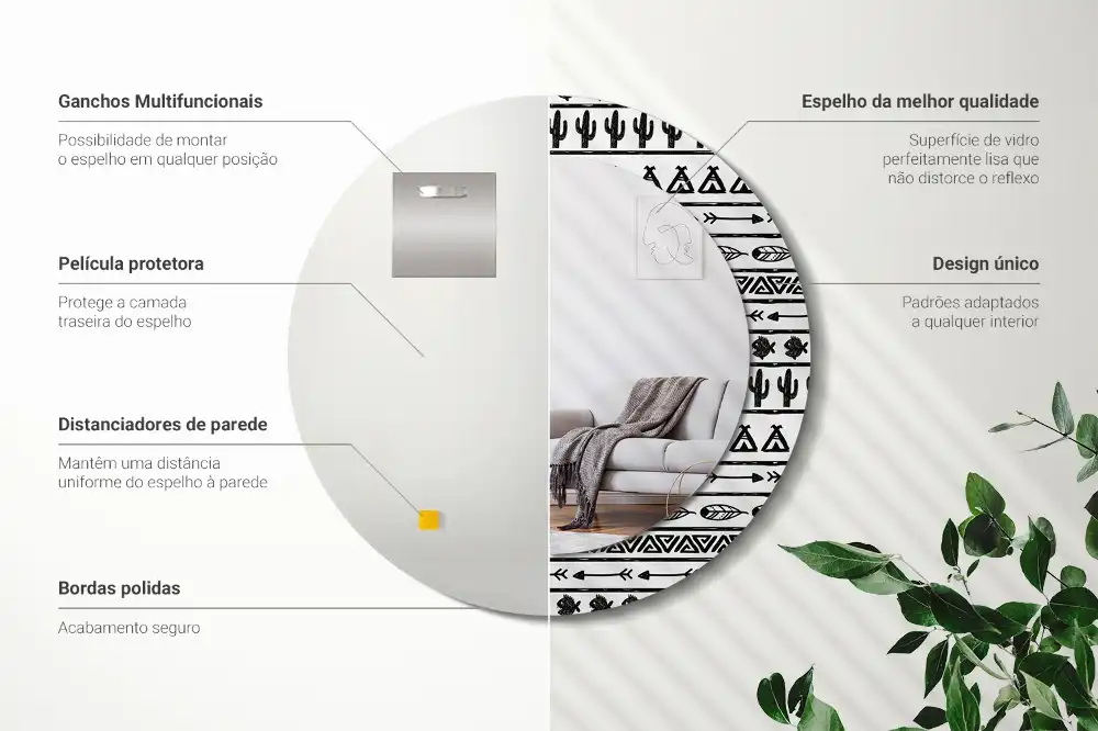 Kulaté dekorační zrcadlo na zeď minimalistické boho