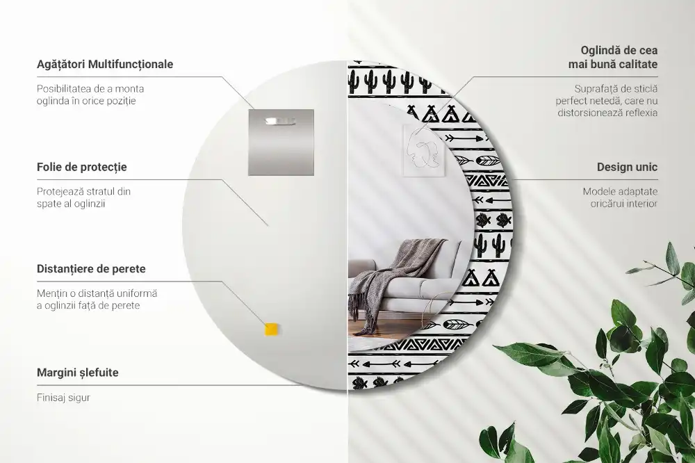 Kulaté dekorační zrcadlo na zeď minimalistické boho
