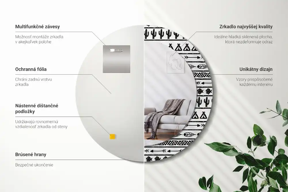 Kulaté dekorační zrcadlo na zeď minimalistické boho
