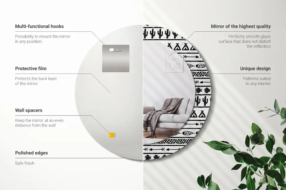 Kulaté dekorační zrcadlo na zeď minimalistické boho
