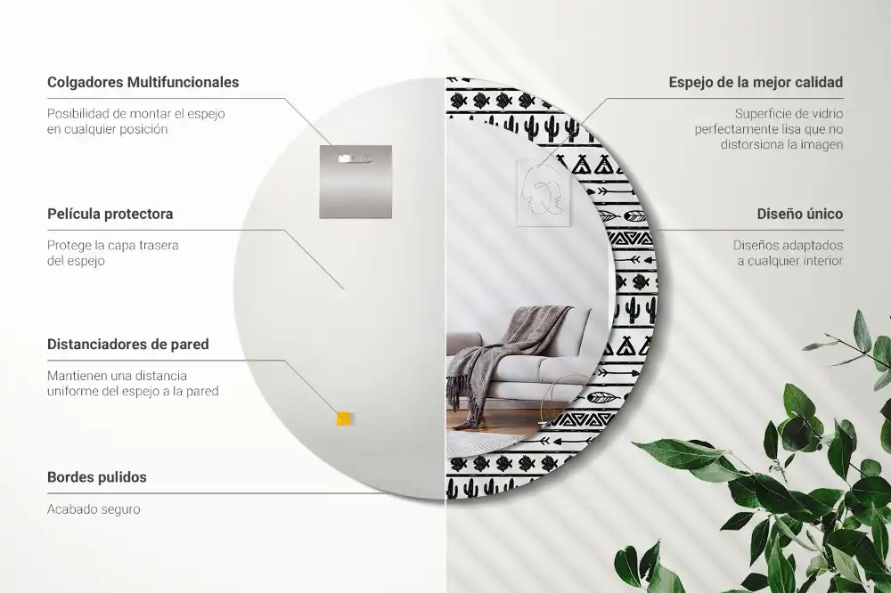 Kulaté dekorační zrcadlo na zeď minimalistické boho