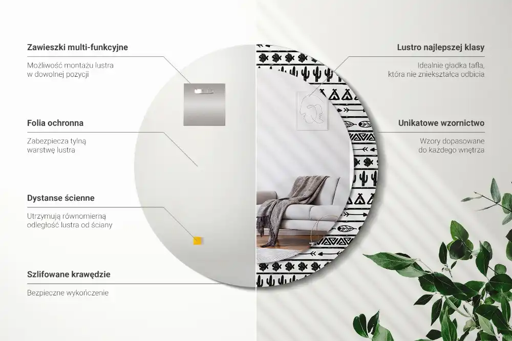 Kulaté dekorační zrcadlo na zeď minimalistické boho