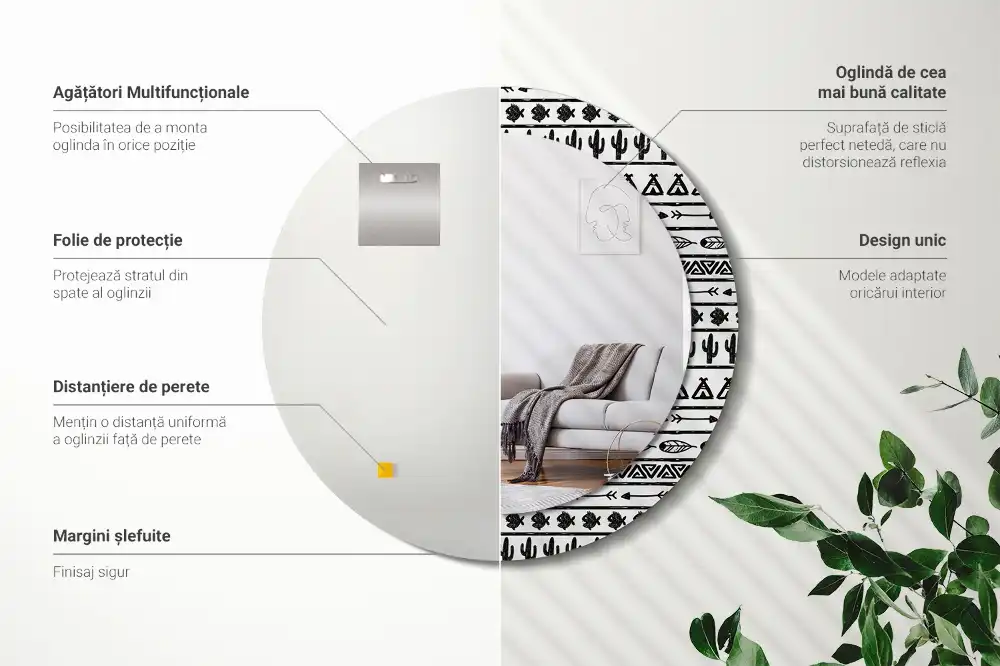 Kulaté dekorační zrcadlo na zeď minimalistické boho