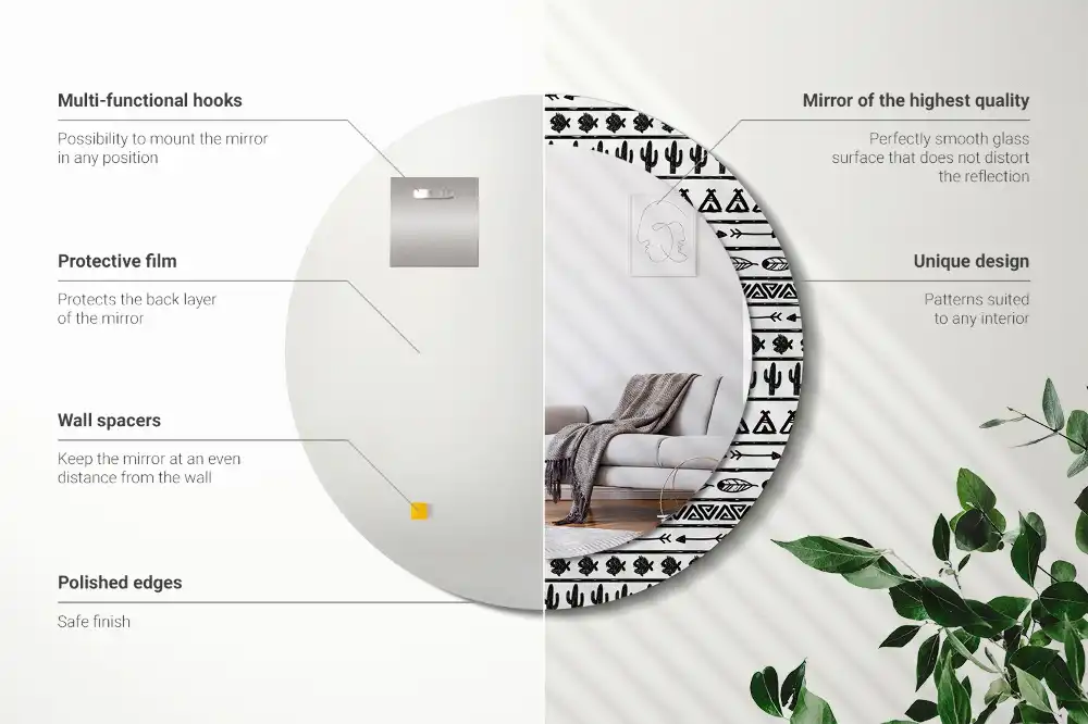 Kulaté dekorační zrcadlo na zeď minimalistické boho