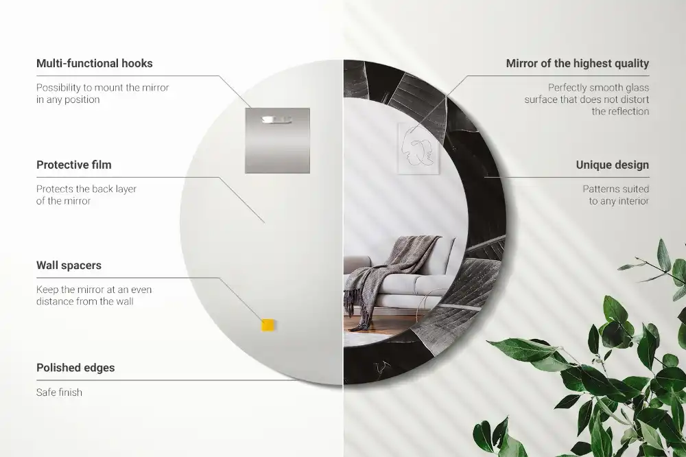 Kulaté zrcadlo tištěný rám tropické palmy