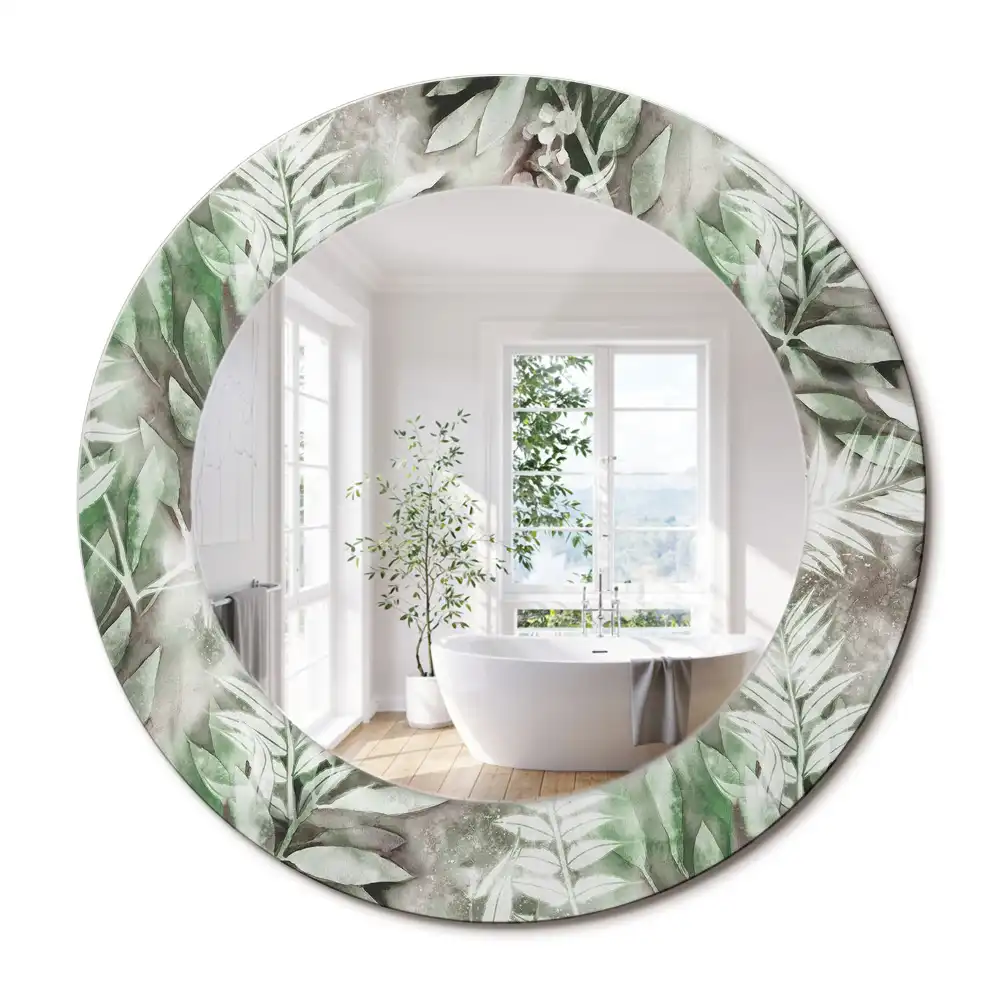 Kulaté dekorační zrcadlo na zeď akvarelové listy