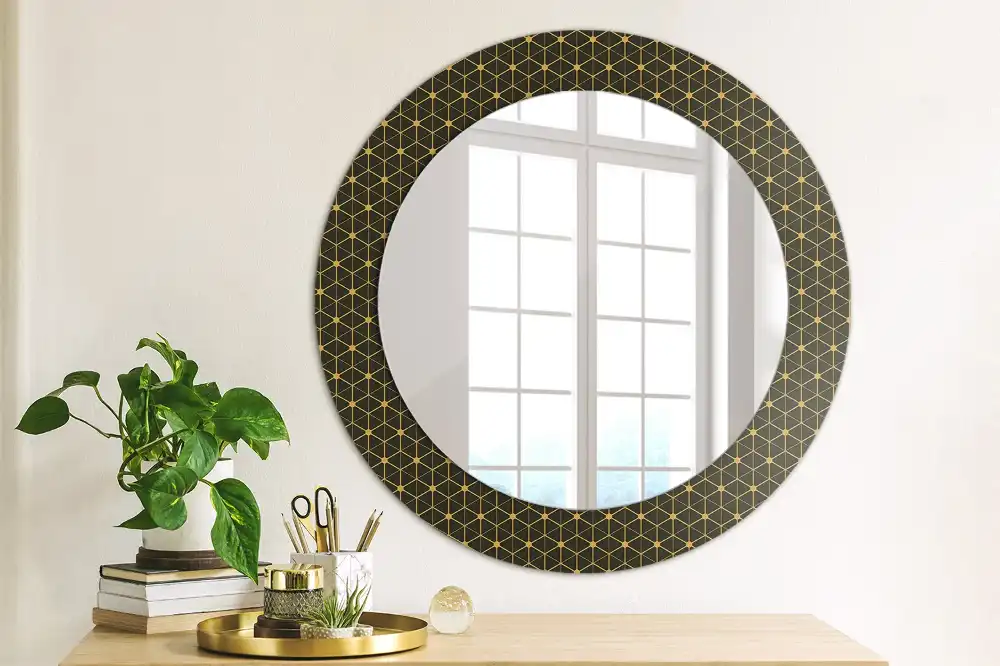 Kulaté dekorační zrcadlo na zeď hexagonální geometrie
