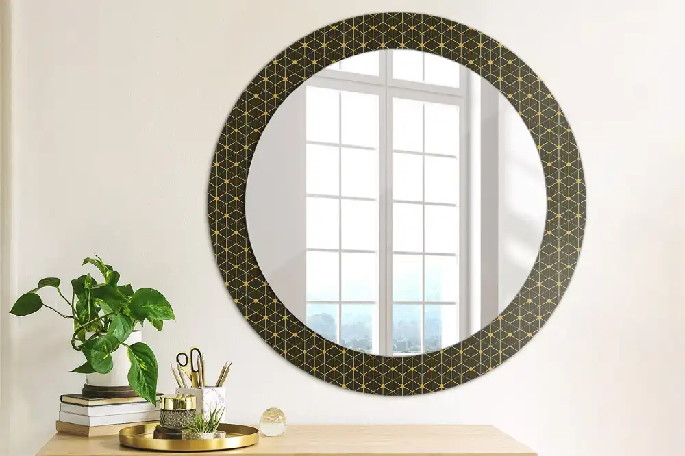 Kulaté dekorační zrcadlo na zeď hexagonální geometrie