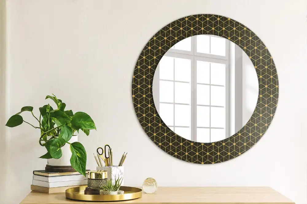 Kulaté dekorační zrcadlo na zeď hexagonální geometrie