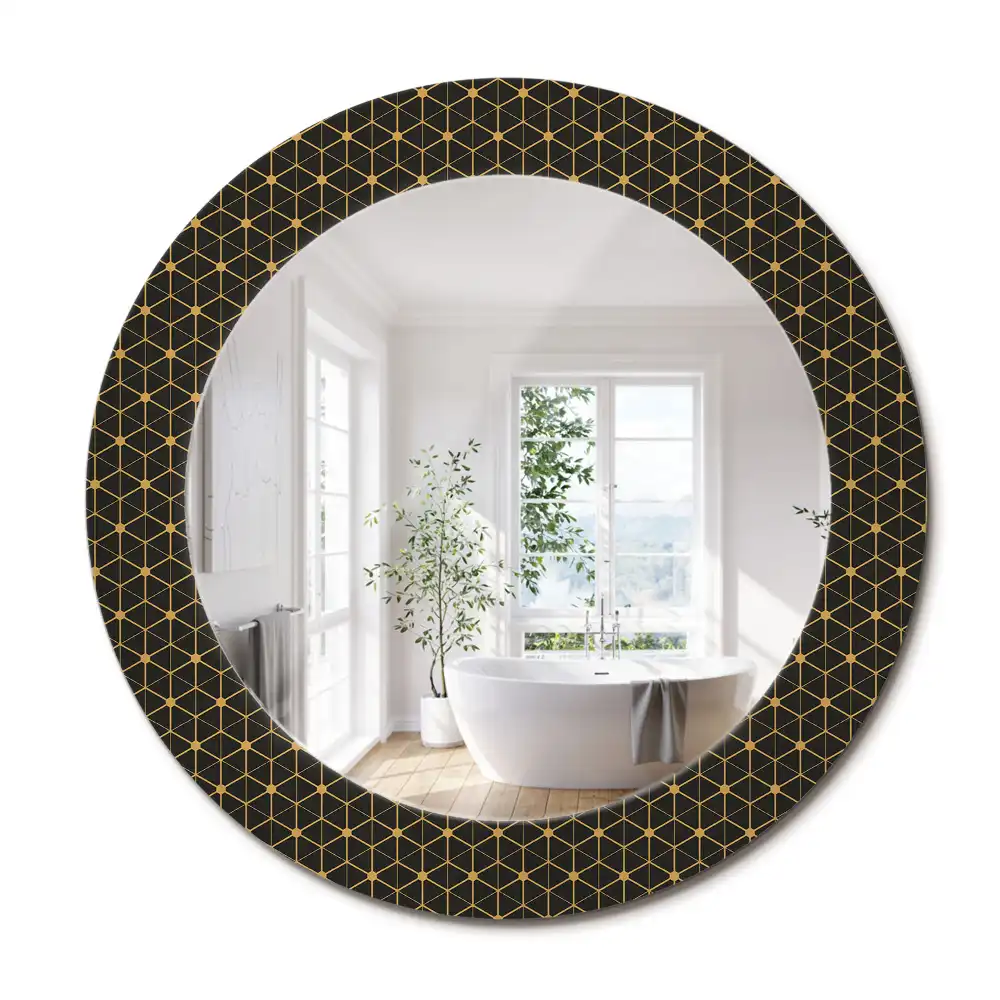 Kulaté dekorační zrcadlo na zeď hexagonální geometrie