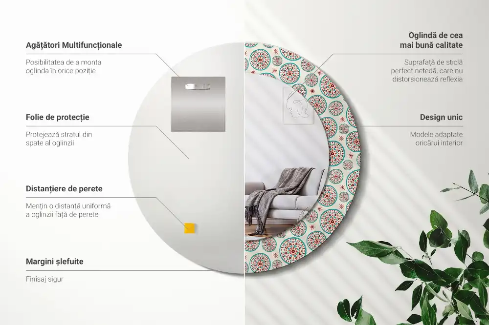 Kulaté dekorační zrcadlo na zeď vzor boho
