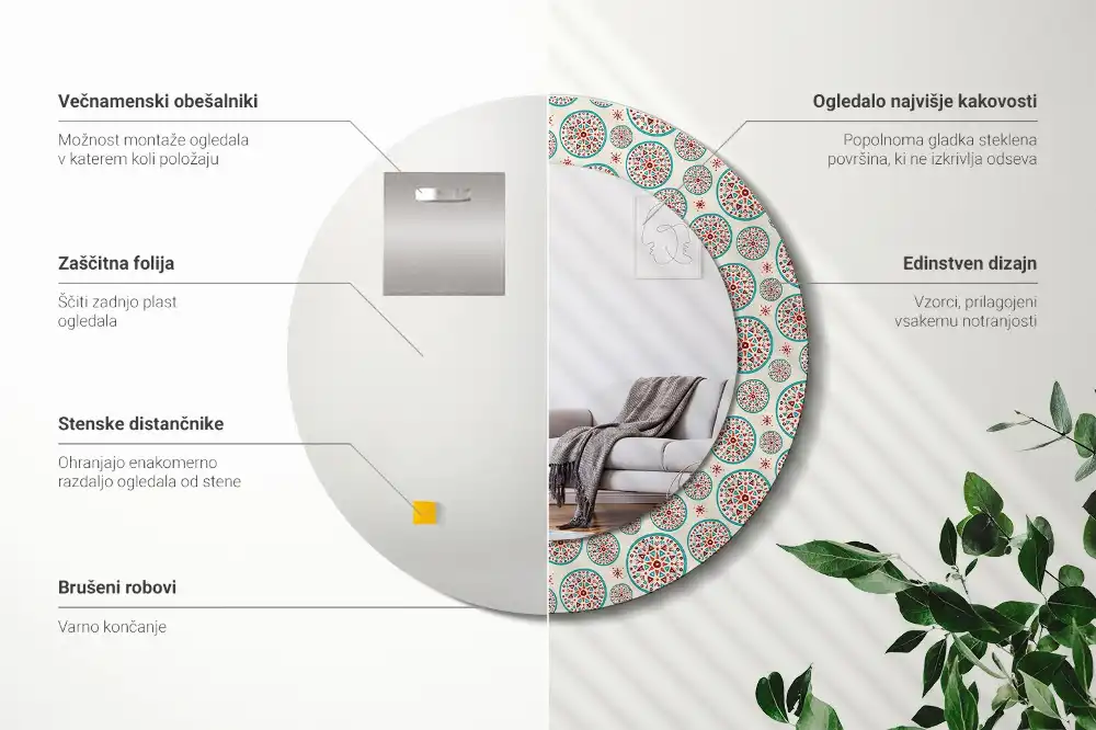 Kulaté dekorační zrcadlo na zeď vzor boho