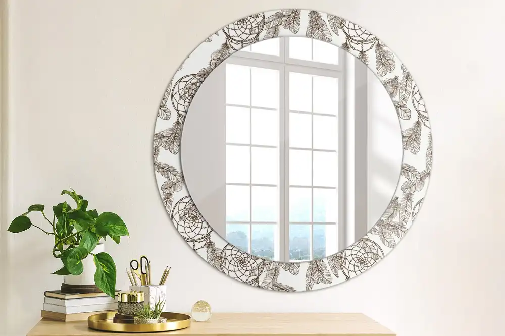 Kulaté zrcadlo tištěný rám etnický lapač snů