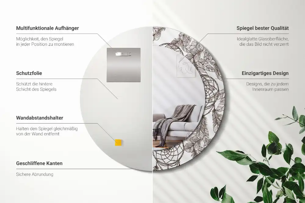 Kulaté zrcadlo tištěný rám etnický lapač snů