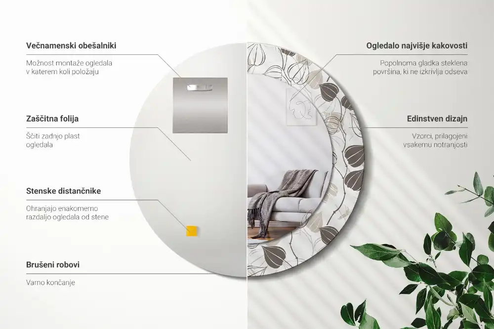Kulaté dekorační zrcadlo na zeď květinový abstraktní