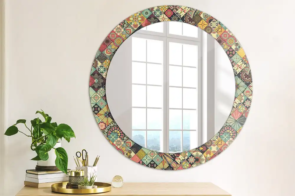 Kulaté dekorační zrcadlo na zeď patchworkové obkladačky
