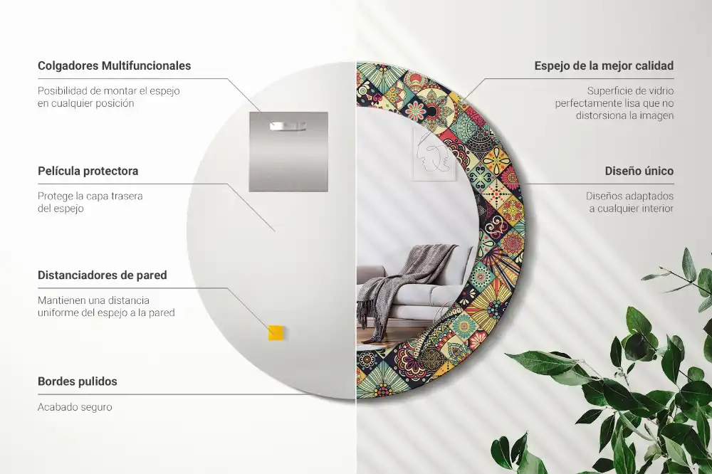 Kulaté dekorační zrcadlo na zeď patchworkové obkladačky