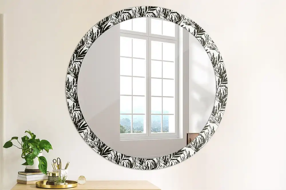 Kulaté dekorační zrcadlo na zeď rostlina monstera