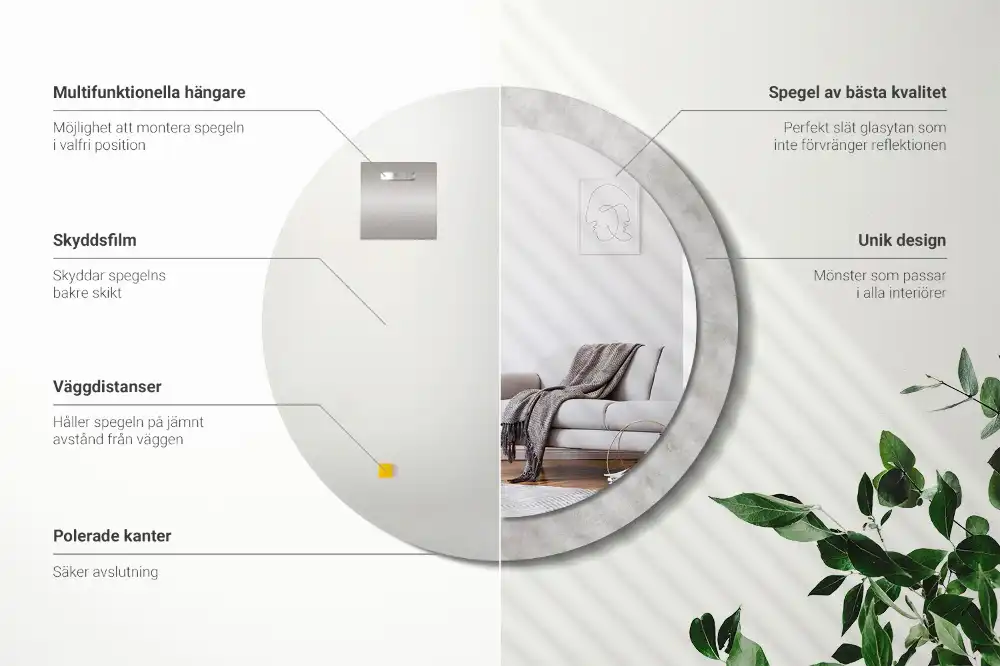 Kulaté dekorační zrcadlo na zeď textura betonu