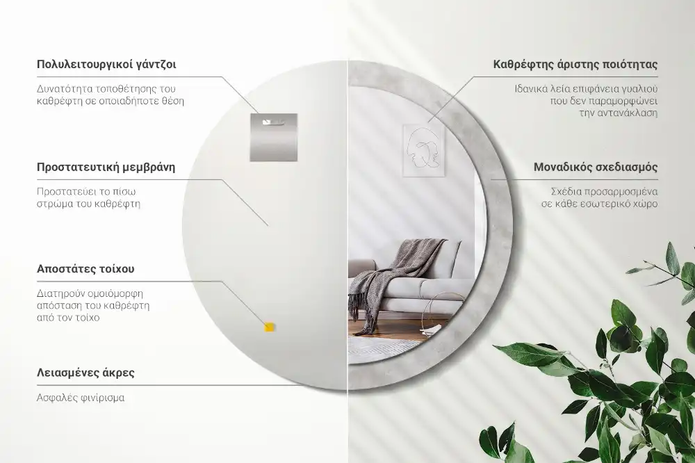 Kulaté dekorační zrcadlo na zeď textura betonu