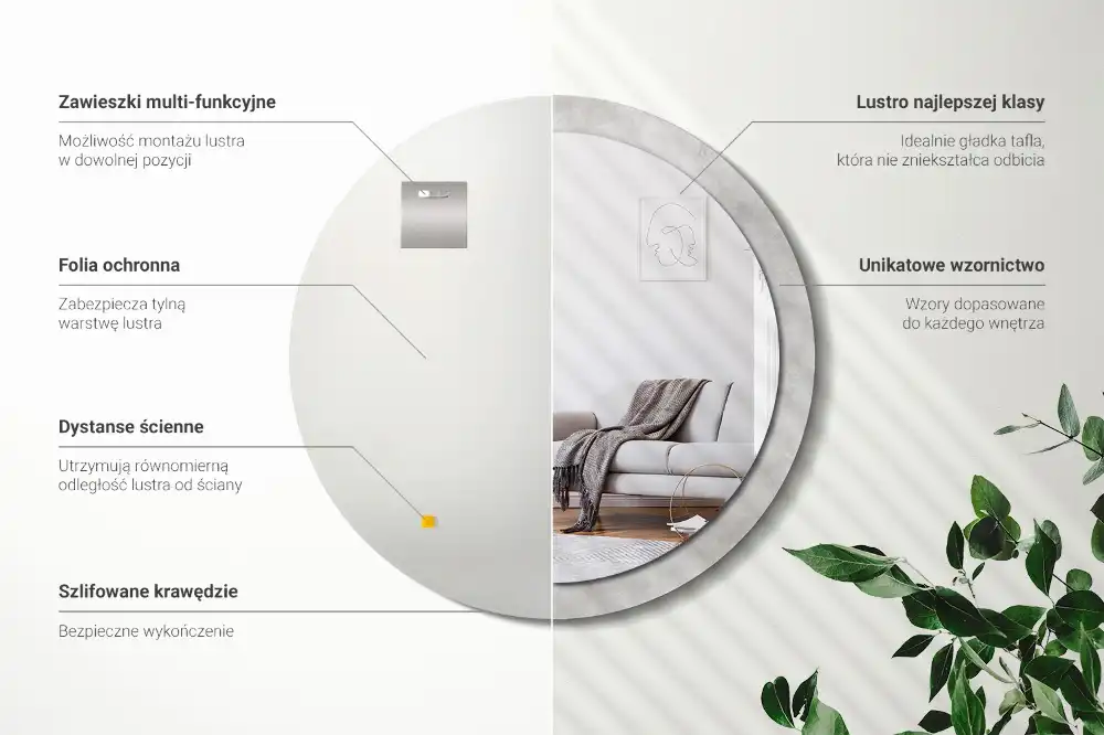 Kulaté dekorační zrcadlo na zeď textura betonu
