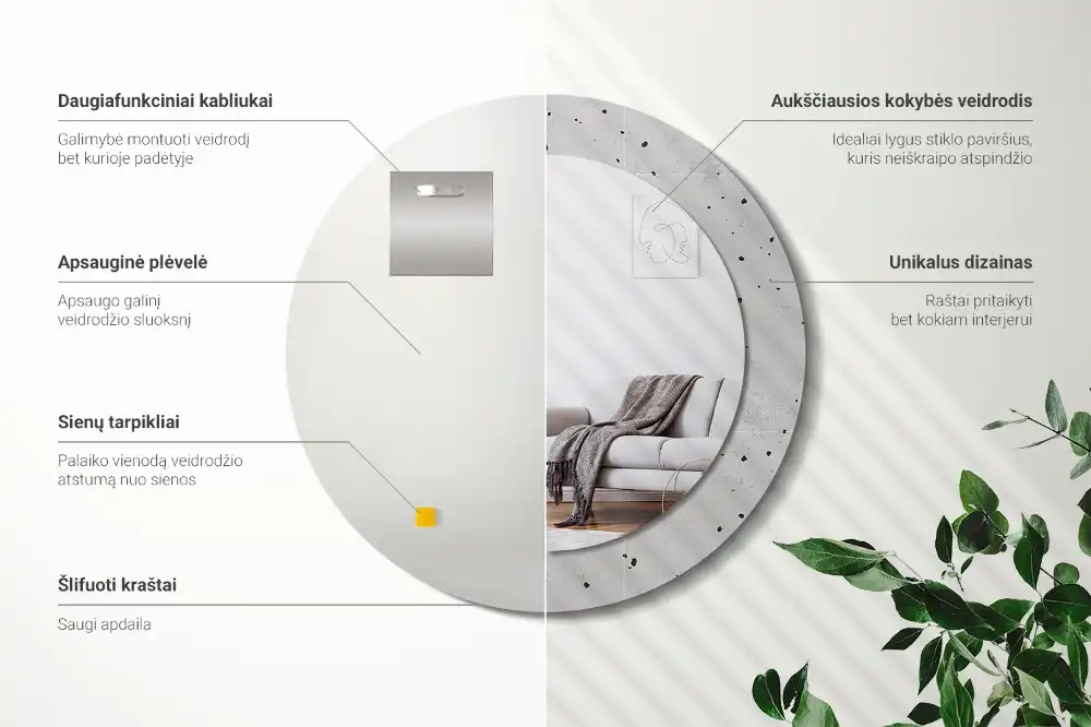 Kulaté dekorační zrcadlo na zeď betonová textura