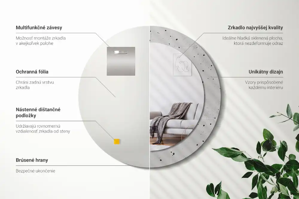 Kulaté dekorační zrcadlo na zeď betonová textura
