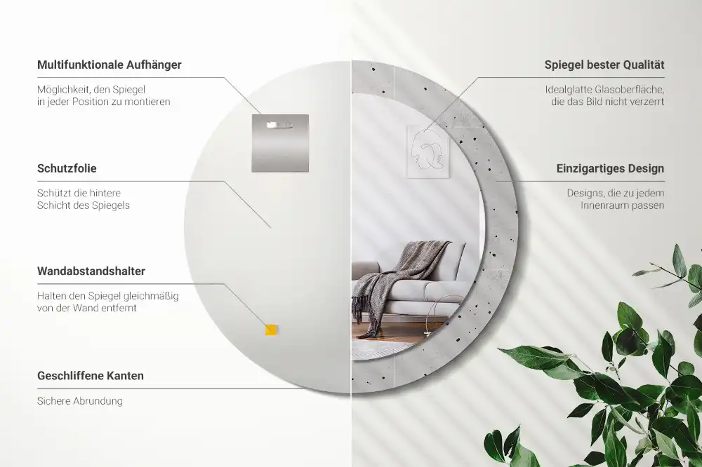 Kulaté dekorační zrcadlo na zeď betonová textura
