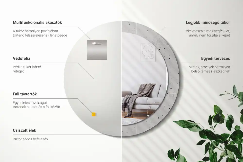 Kulaté dekorační zrcadlo na zeď betonová textura