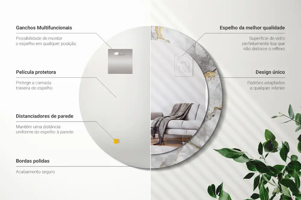 Kulaté dekorační zrcadlo na zeď mramorový vzor