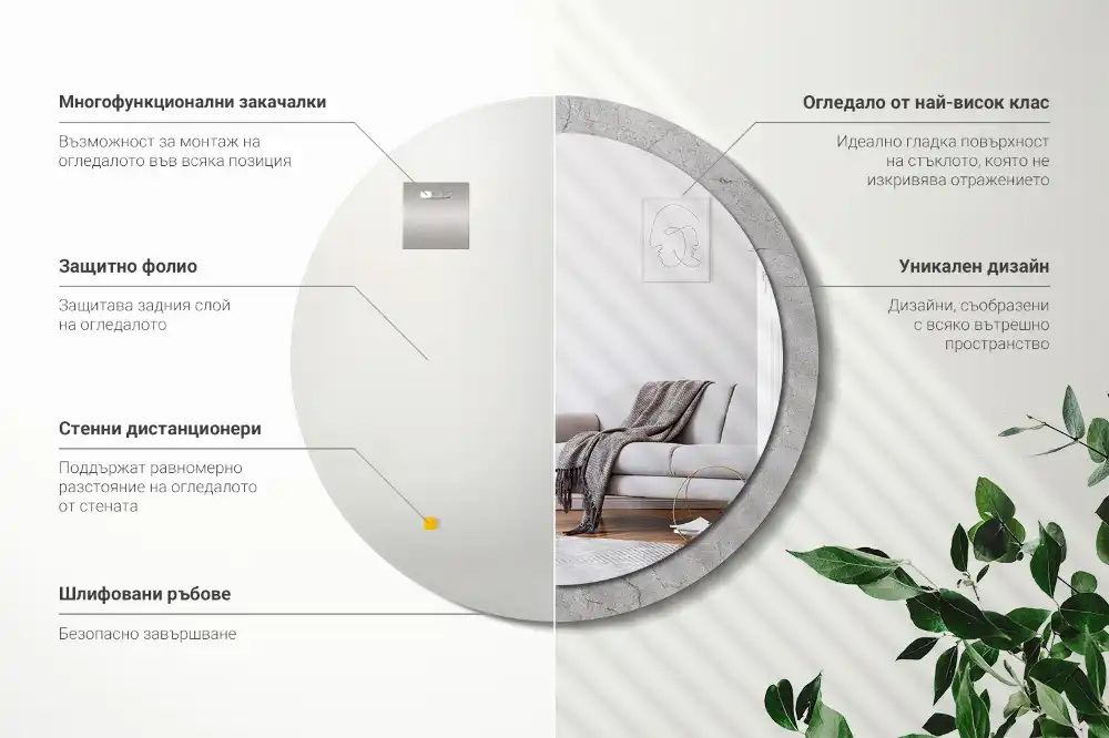 Kulaté zrcadlo tištěný rám šedý cement