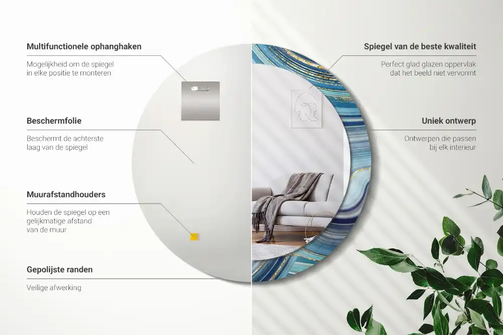 Kulaté dekorační zrcadlo na zeď modrý mramor