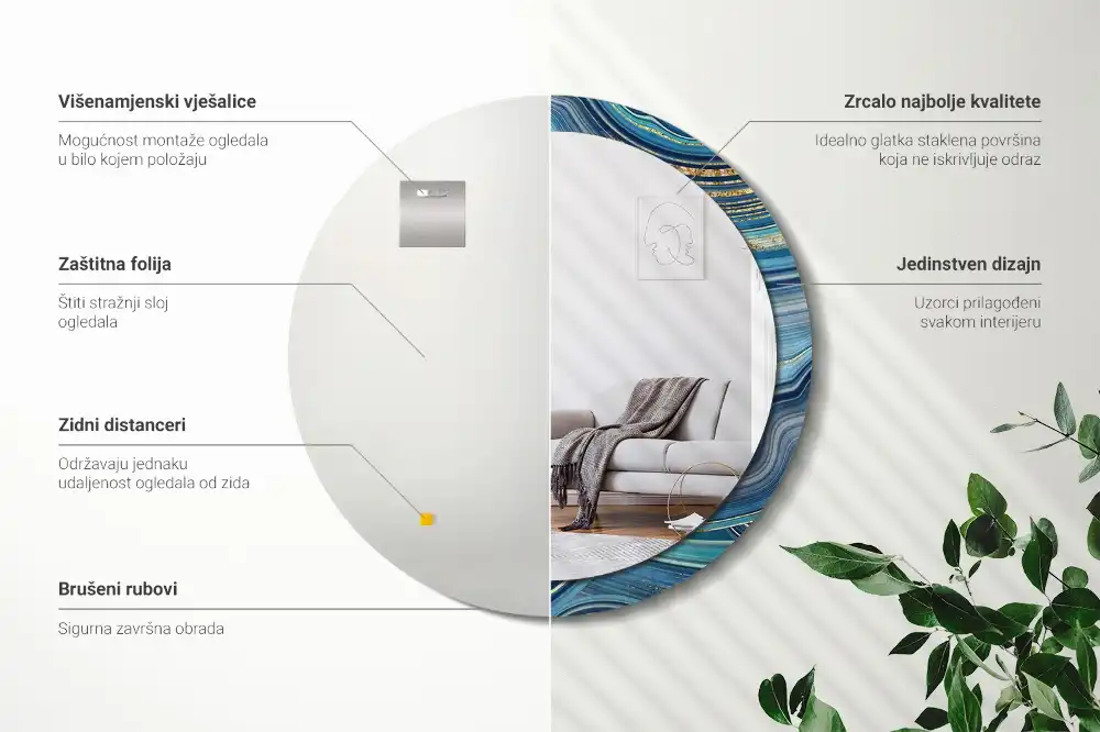 Kulaté dekorační zrcadlo na zeď modrý mramor