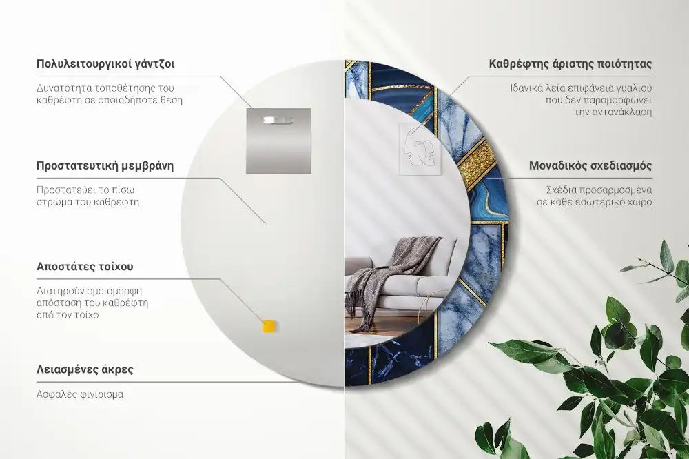 Kulaté dekorační zrcadlo na zeď moderní mramor