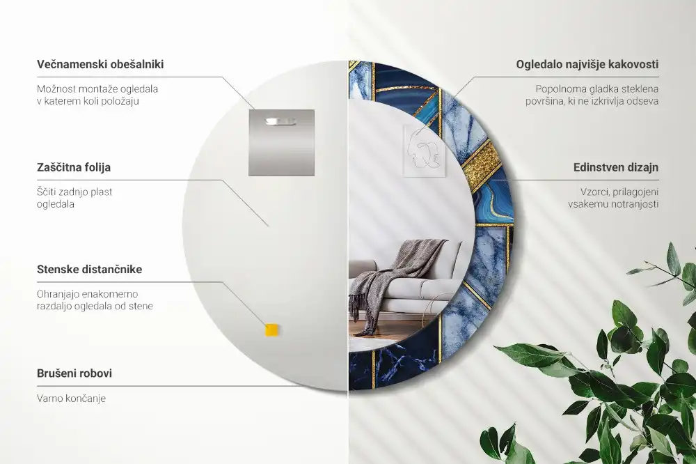 Kulaté dekorační zrcadlo na zeď moderní mramor