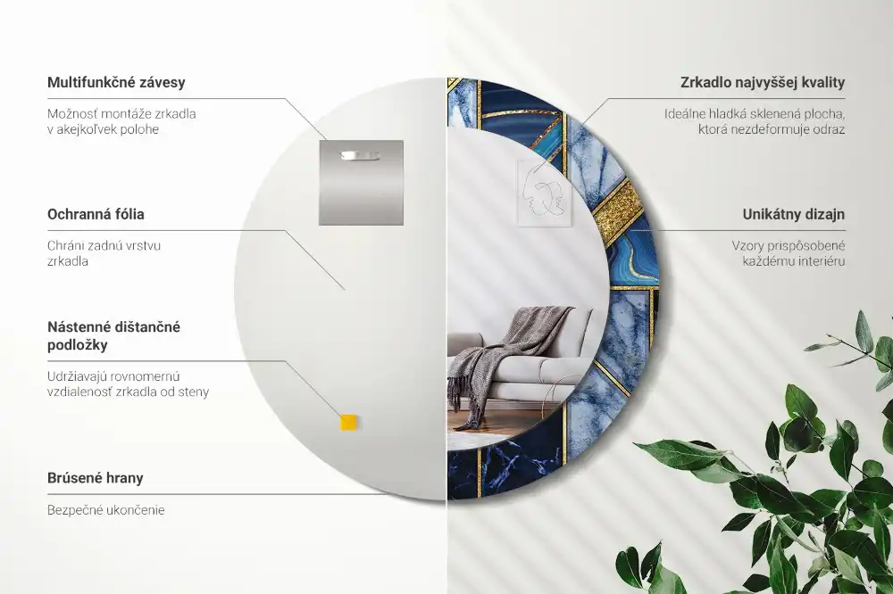 Kulaté dekorační zrcadlo na zeď moderní mramor