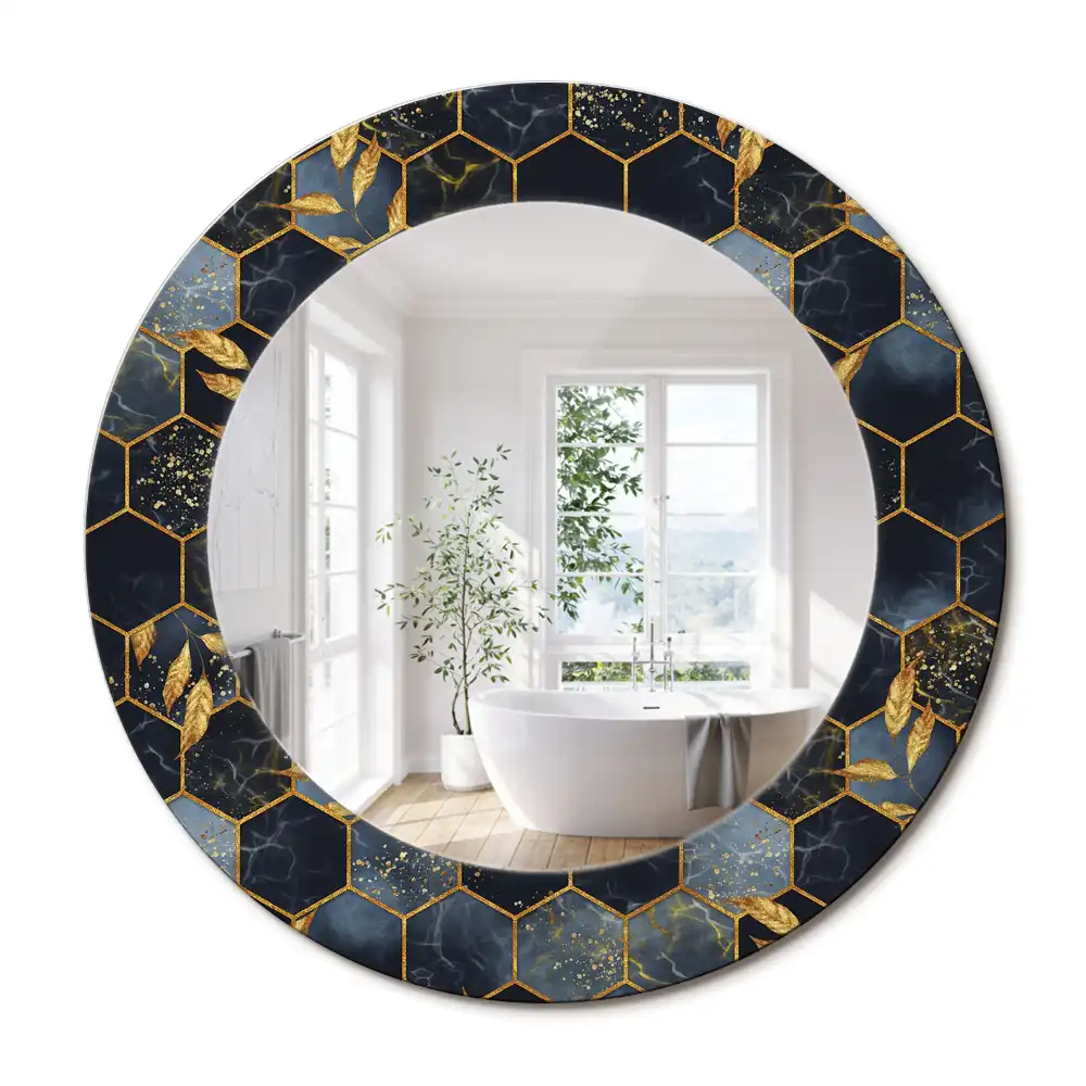 Kulaté zrcadlo tištěný rám hexagonální mramor