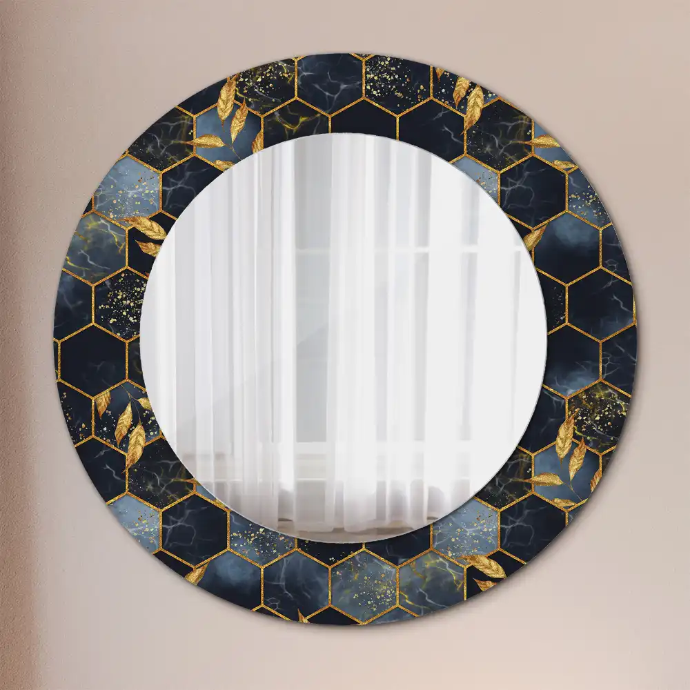 Kulaté zrcadlo tištěný rám hexagonální mramor