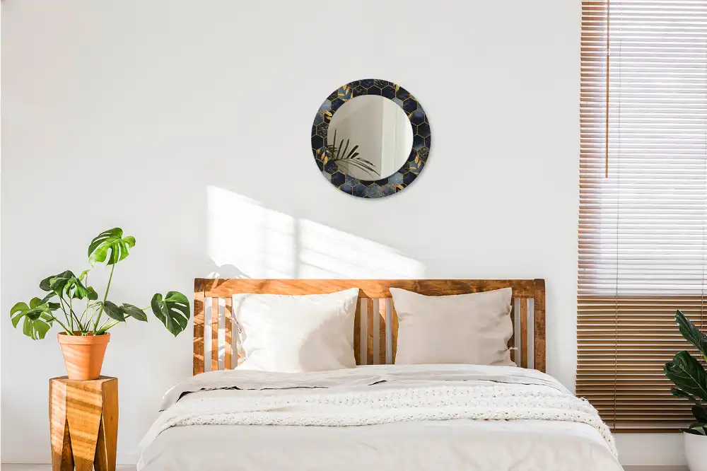 Kulaté zrcadlo tištěný rám hexagonální mramor