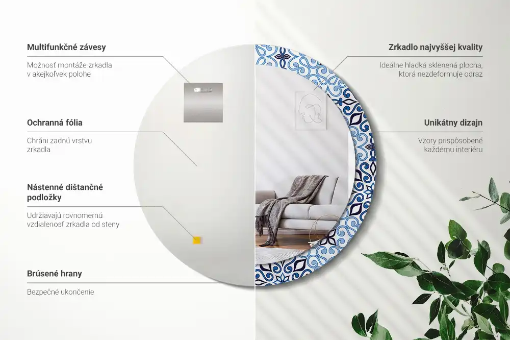 Kulaté dekorační zrcadlo na zeď arabský vzor modrý