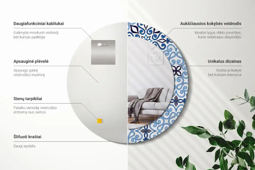 Kulaté dekorační zrcadlo na zeď arabský vzor modrý