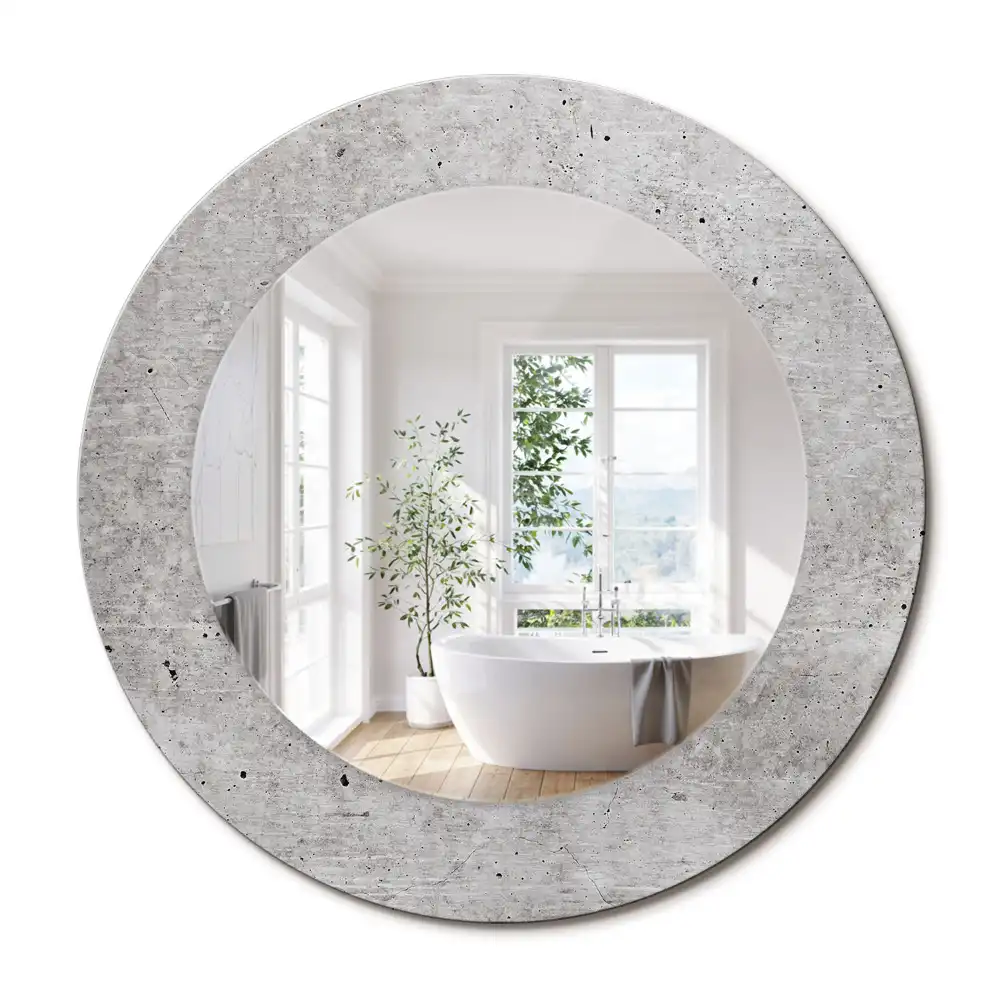 Kulaté zrcadlo tištěný rám šedý beton