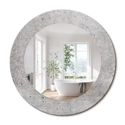 Kulaté zrcadlo tištěný rám šedý beton