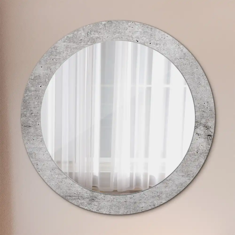Kulaté zrcadlo tištěný rám šedý beton