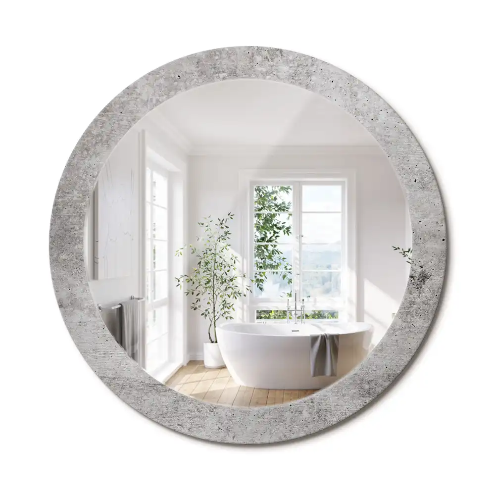 Kulaté zrcadlo tištěný rám šedý beton