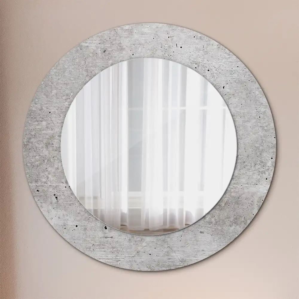 Kulaté zrcadlo tištěný rám šedý beton