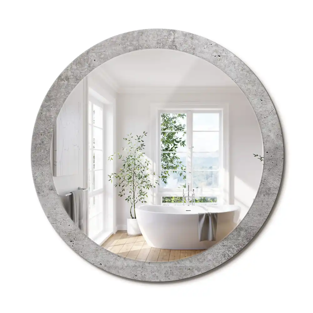 Kulaté zrcadlo tištěný rám šedý beton