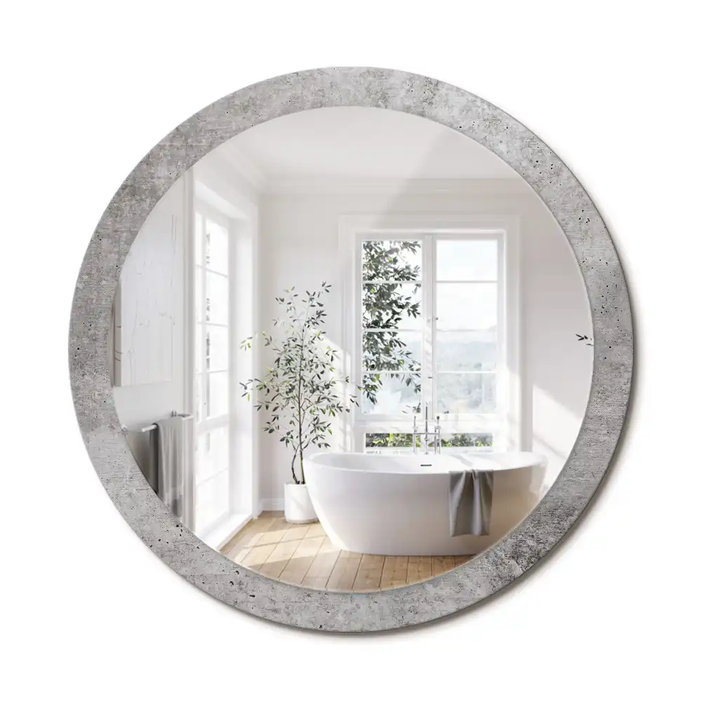 Kulaté zrcadlo tištěný rám šedý beton