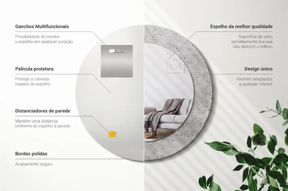 Kulaté zrcadlo tištěný rám šedý beton